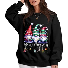 Women's Christmas Sweatshirt - Christmas Lights Gnomes Plaid Graphic Sweatshirt