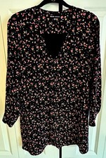 Madewell Et Sezane Elly Silk dress (Black Ditsy Floral Print Size XXS)