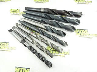 LOT OF 8 HSS 3MT TAPER SHANK DRILLS 51/64" TO 1 13/64" DIA STANDARD W&B PTD