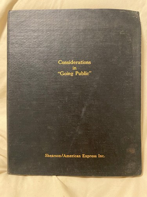 #ad Considerations in quot;Going Publicquot; Shearson American Express Inc. $49.99