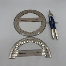 Staedtler Drafting Tool Lot Compass 360 & 180 Degree Plastic Protractors