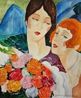 Tableau ancien signé Gerda Wegener portrait figuratif art déco danois