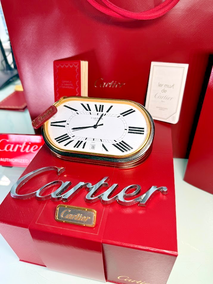 Cartier Accordion desk Clock with / Box / Booklets / Rare Color