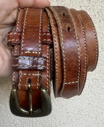 Ceinture vintage Christian Dior cuir marron boucle laiton 42/105 Espagne