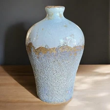 White Textured Glazed Vase Fat Lava Drip Glaze Studio Art Pottery VTG 6”