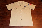 Boy Scouts of America BSA Men's Shirt Tan Medium Sewn Patches Short Sleeve