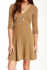 NWT Free People Heart Stopper Knit Golden Brown Fit & Flare Dress Boho Size M