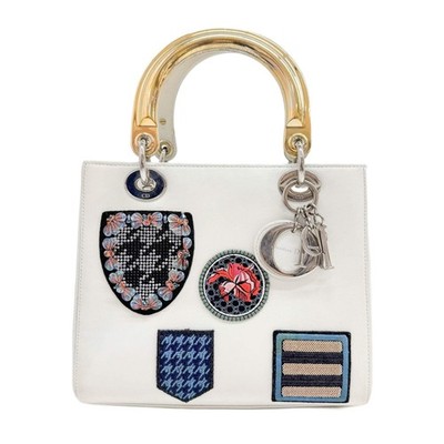 DIOR Lady Dior Patchwork White Leather Hand Bag
