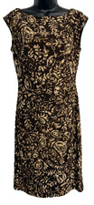 Lauren Ralph Lauren Sheath Dress Women's 8 Brown Beige Batik Floral Ruched Waist
