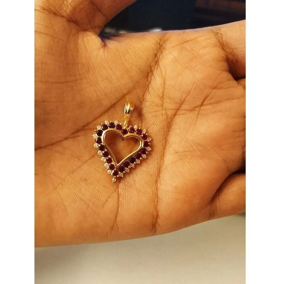 2Ct Round Cut Lab-Created Diamond Ruby Heart Pendant 14K Yellow Gold Plated - Image 4 of 4