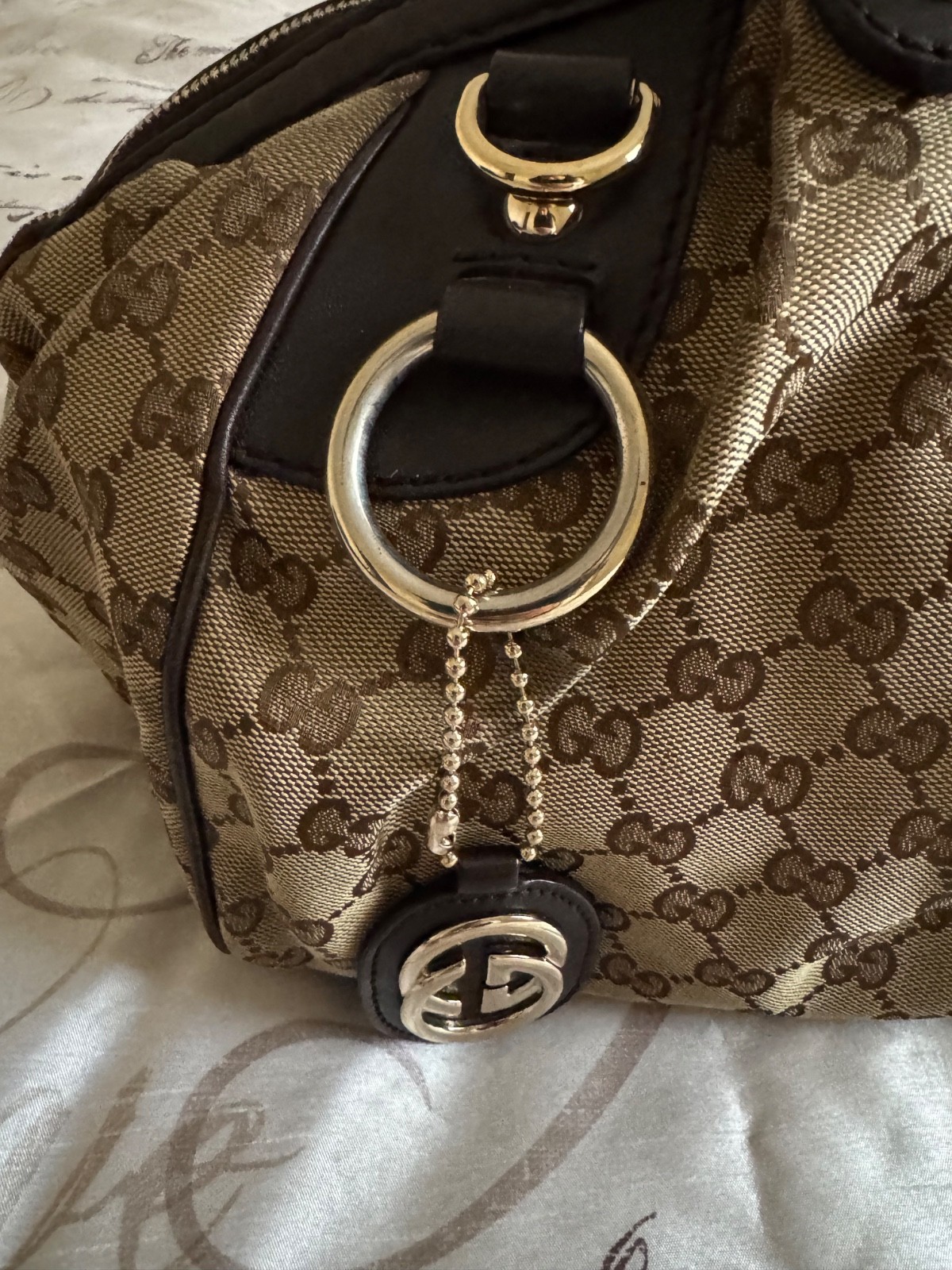 GUCCI Sukey GG Canvas Satchel Top Handle Bag Brown Beige Authentic image 6