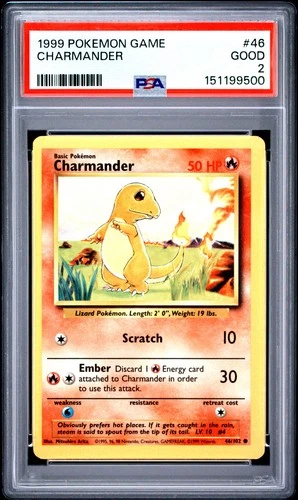 1999 POKEMON BASE SET UNLIMITED #46 CHARMANDER PSA 2