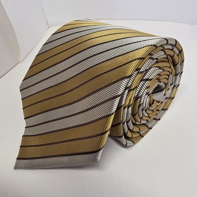 Filo D'Oro 60'x4'' Repp NeckTie 100% Silk Gold, Silver, Black Striped Shiny, GUC