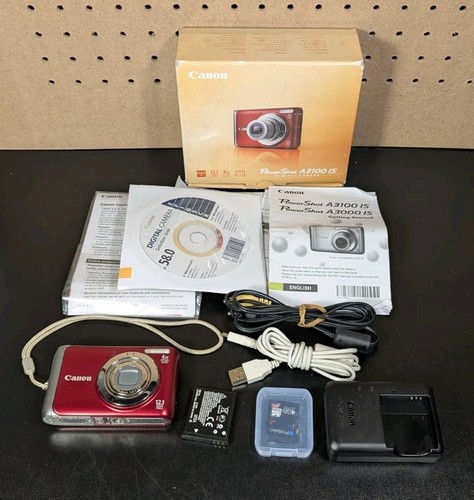 Canon PowerShot A3100 IS Red Digital Camera 12.1 Mega Pixel With Accessories