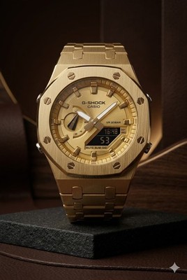 Casio G-Shock GA-2100 Mod Gold Full Metal  CasiOak    Custom Bracelet   Excellen