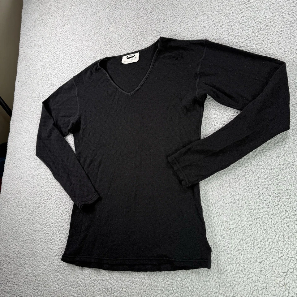 Top SmartWool para mujer L negro súper fino lana merino cuello en V capa base delgada DEFECTUOSO Foto 2 de 4