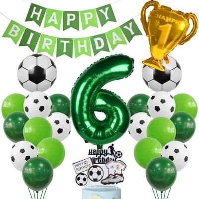 Ballon Football 6e Anniversaire Vert Hélium Gâteau Topper Garçon Décoration... - Photo 1/4