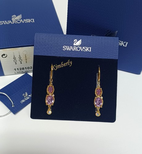 Swarovski Rosette Earrings Gold-PVD Pastel Col Crystal Authentic New 1128102 - Picture 6 of 11