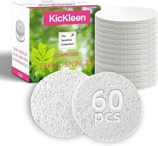 60-Count Compressed Facial Sponges 100 Natural Kickleen Pore Exfoliation White 
