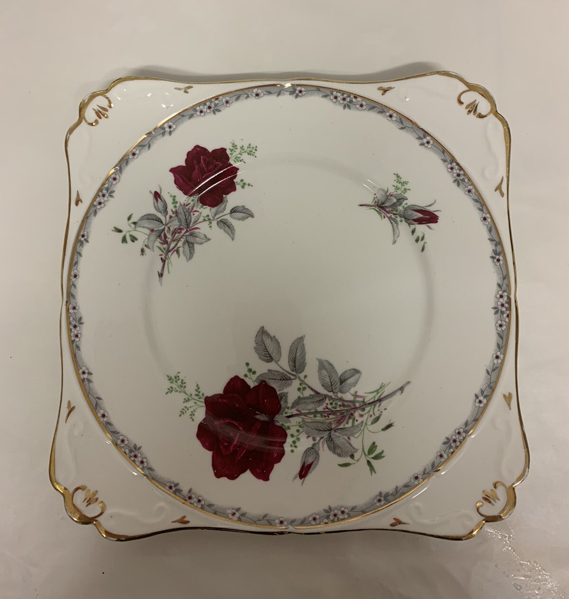 Vintage Royal Stafford Bone China Roses To Remember Square Cake