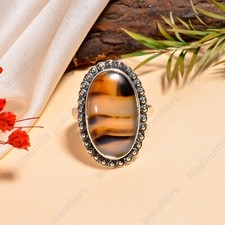 Montana Agate Gemstone 925 Sterling Silver Ring Handmade Ring For Women