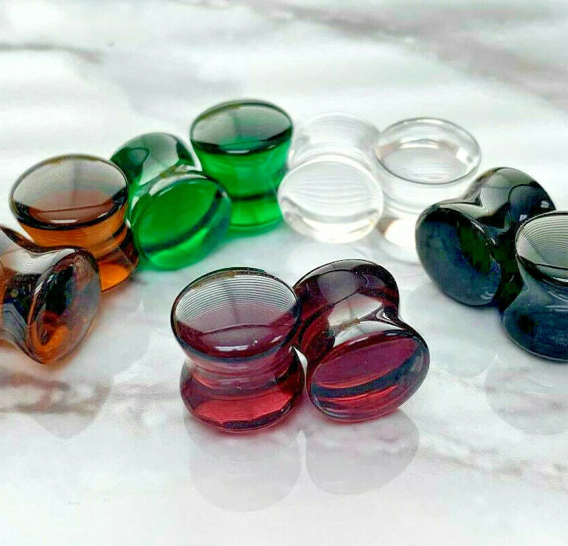 PAR Tapones Doble Destello Vidrio Medidores Pendientes Joyería Corporal  Foto 2 de 2