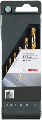 BOSCH Professional Metallbohrer HSS-TiN Titanium Spiralbohrer 2-8 mm  2608P00021