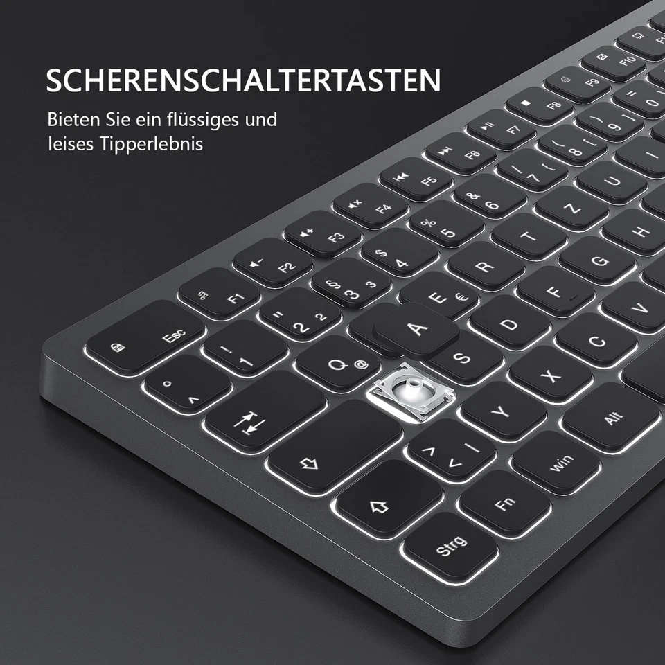 Beleuchtete Tastatur Funktastatur Kabellos mit Weißer LED QWERTZ für PC C336 - Bild 4 von 4