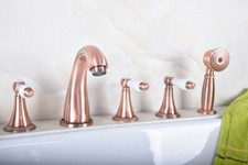 Antique Red Copper Widespread 5 Hole Bathtub Faucet With Handheld Shower stf192
