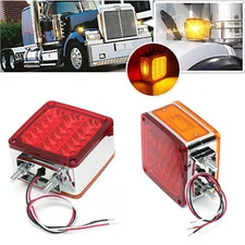 2 Square Dual Face Stud Mount Pedestal Cab Fender Turn Signal Light 39 LED Truck
