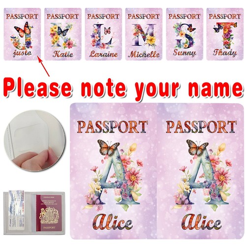 Personalised Custom names Passport Holder Protector Covers Wallet PU Leather UK