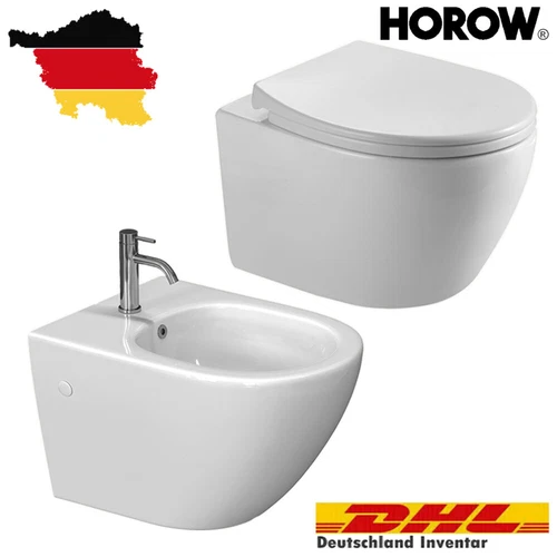 Wand Bidet Set oder Spülrandloses Hänge WC Toilette abnehmbar Soft Close Sitz - Bild 33 von 35