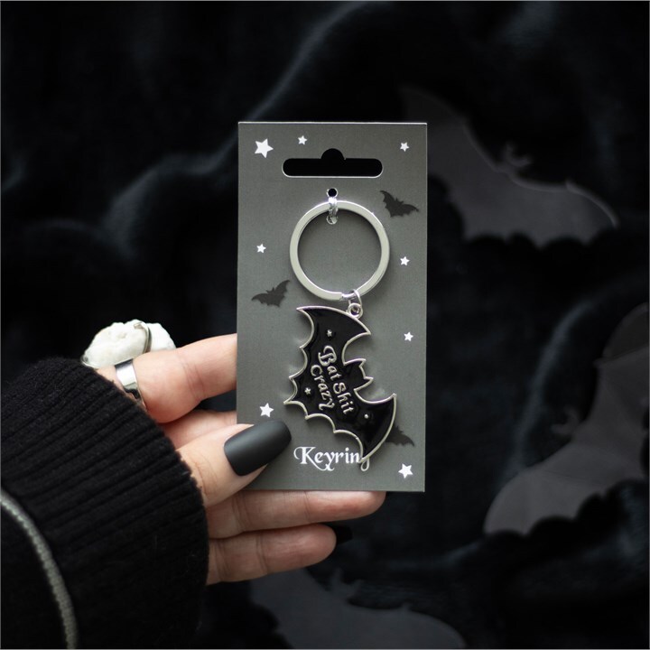 Bat Sh!t Crazy Enamelled Metal Keyring | Comical Gothic Novelty Gift | Halloween