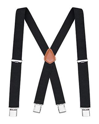  Suspenders for Men - 48'' Elastic Adjustable Straps 1 1/4'' - X Back Black