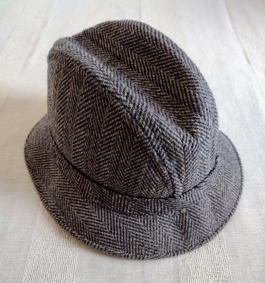 Vintage Stetson Equalizer Gray/Blue Wool Herringbone Derby/Fedora - Size: Large - Image 3 of 4