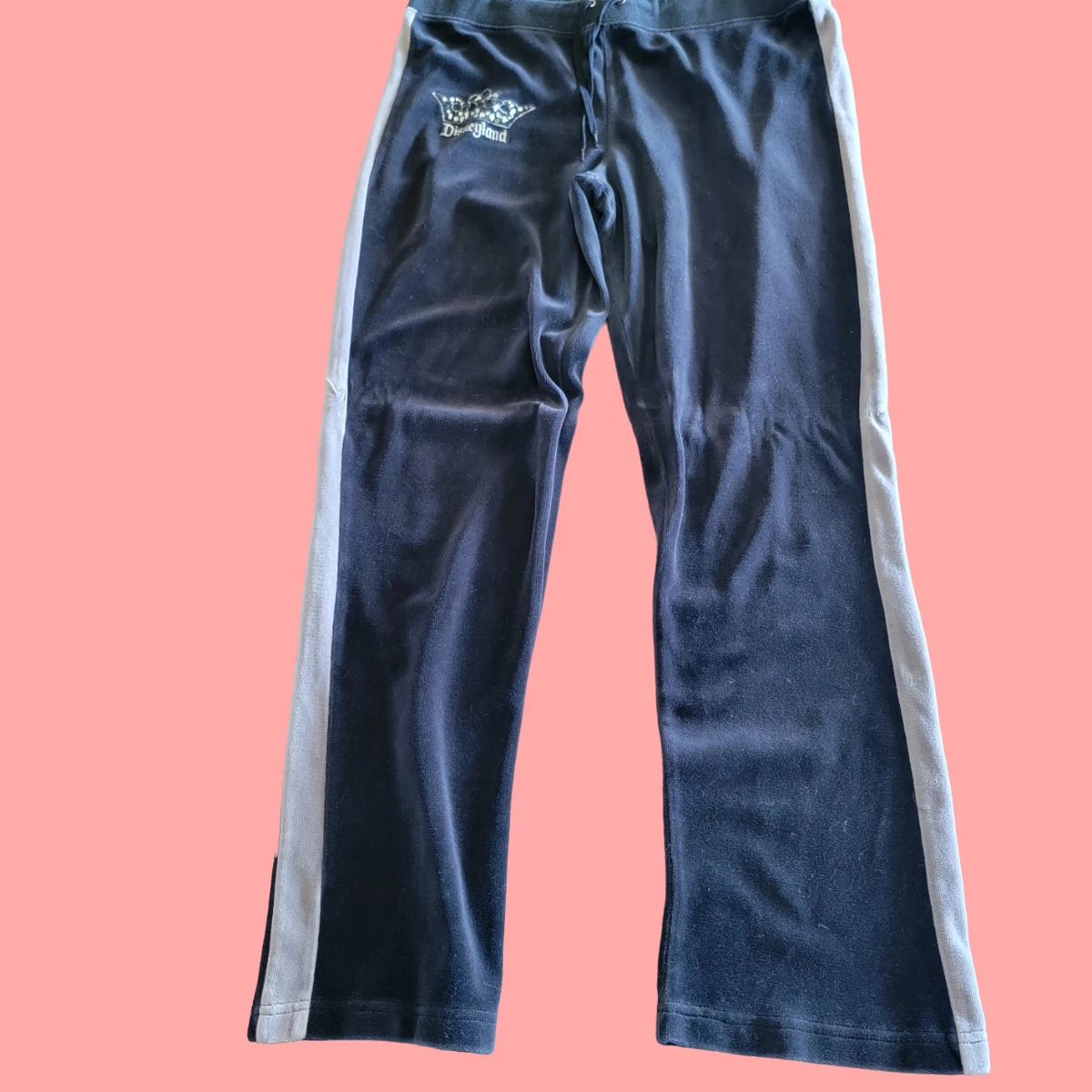 Disney Track Pants Womens Medium Med Black Velvet Type Crown Disneyland Resort