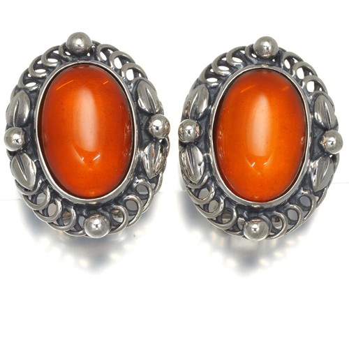 Auth Georg Jensen Earrings Heritage 1995 Amber 925 Sterling Silver