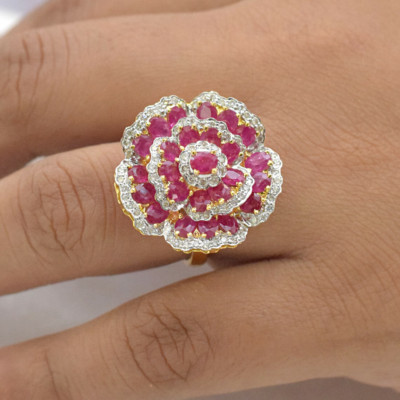 2.91 Ct Oval Simulated Pink Ruby Rose Shape Wedding Ring 14k Yellow Gold Plated