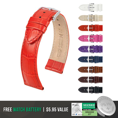 HIRSCH Louisianalook Leather Watch Strap - Stainless Steel buckle +Bonus Battery