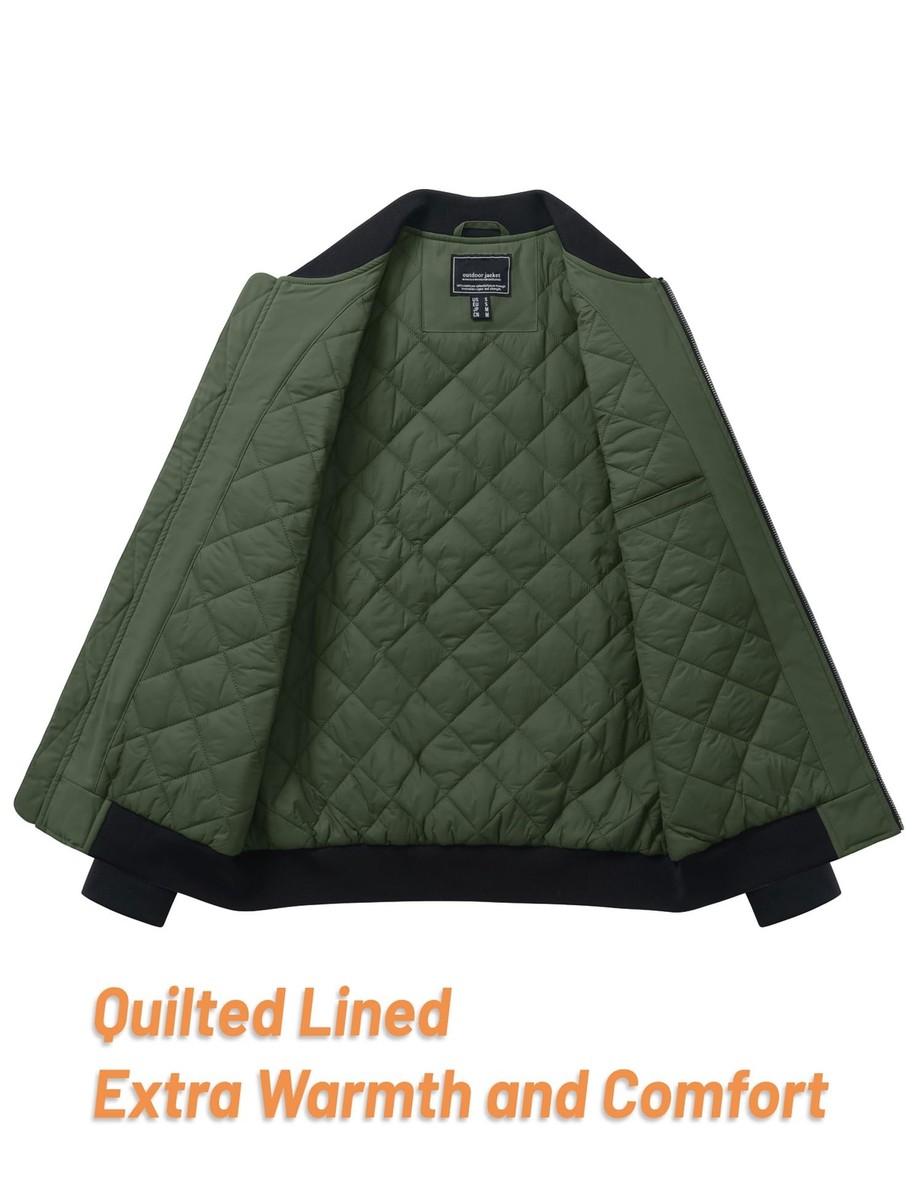 Men's Bomber Jacket Warm Quilted Lined Full-Zip Casual
