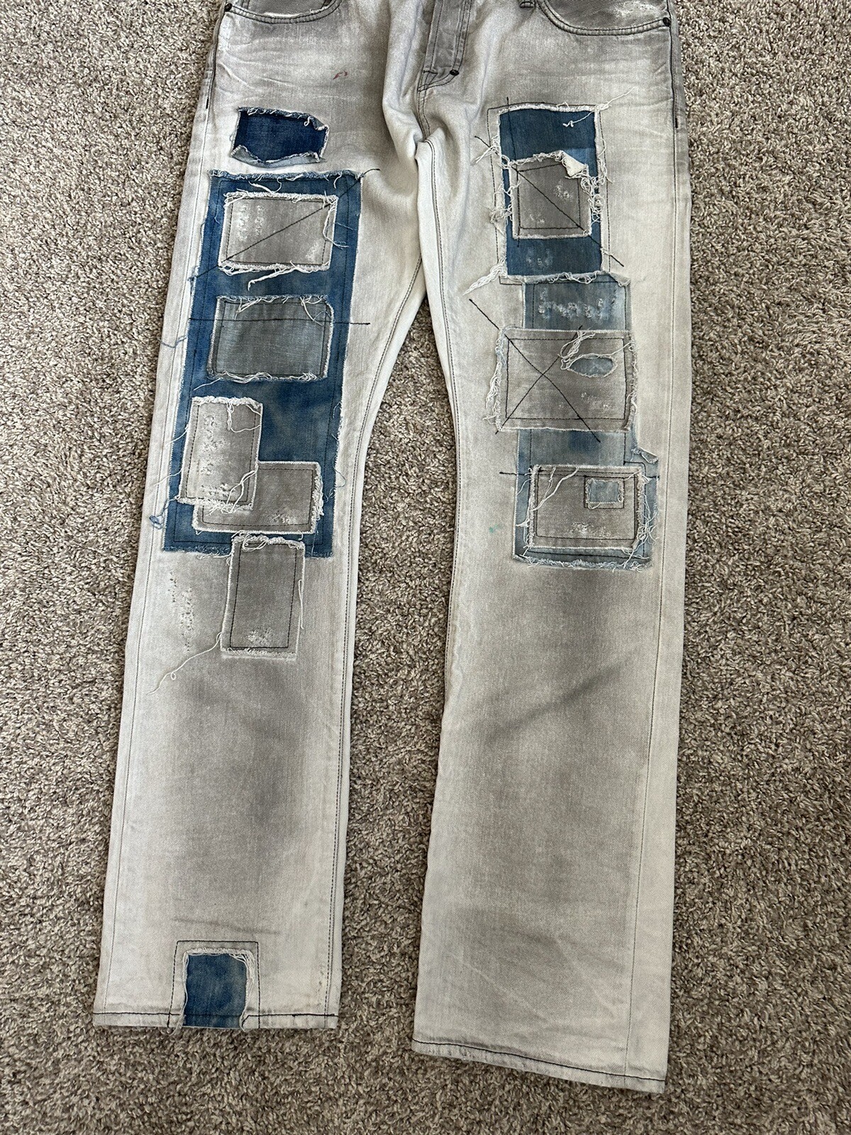 PRPS Demon Distressed Denim Patch Button Fly Slim… - image 4