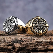 Mens Stainless Steel Anchor Viking  for Men Ring Gold Silver Size 7-13