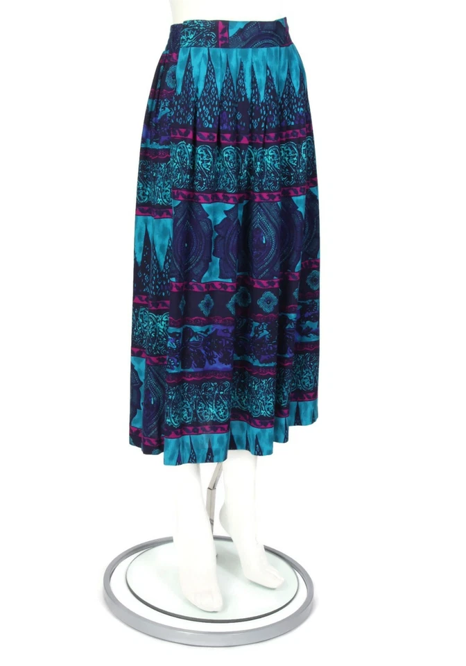 Vintage 1990's Turquoise Magenta Ornamental Paisley Pleated Skirt sz M /350 - Image 2 of 4