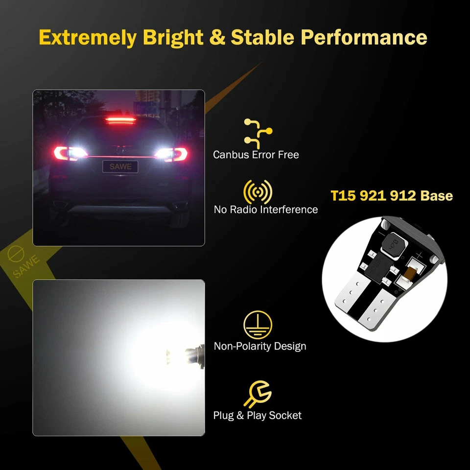 Bombilla LED estroboscópica de retroceso blanca 921 T15 para Chevy Silverado GMC Jeep Foto 4 de 4