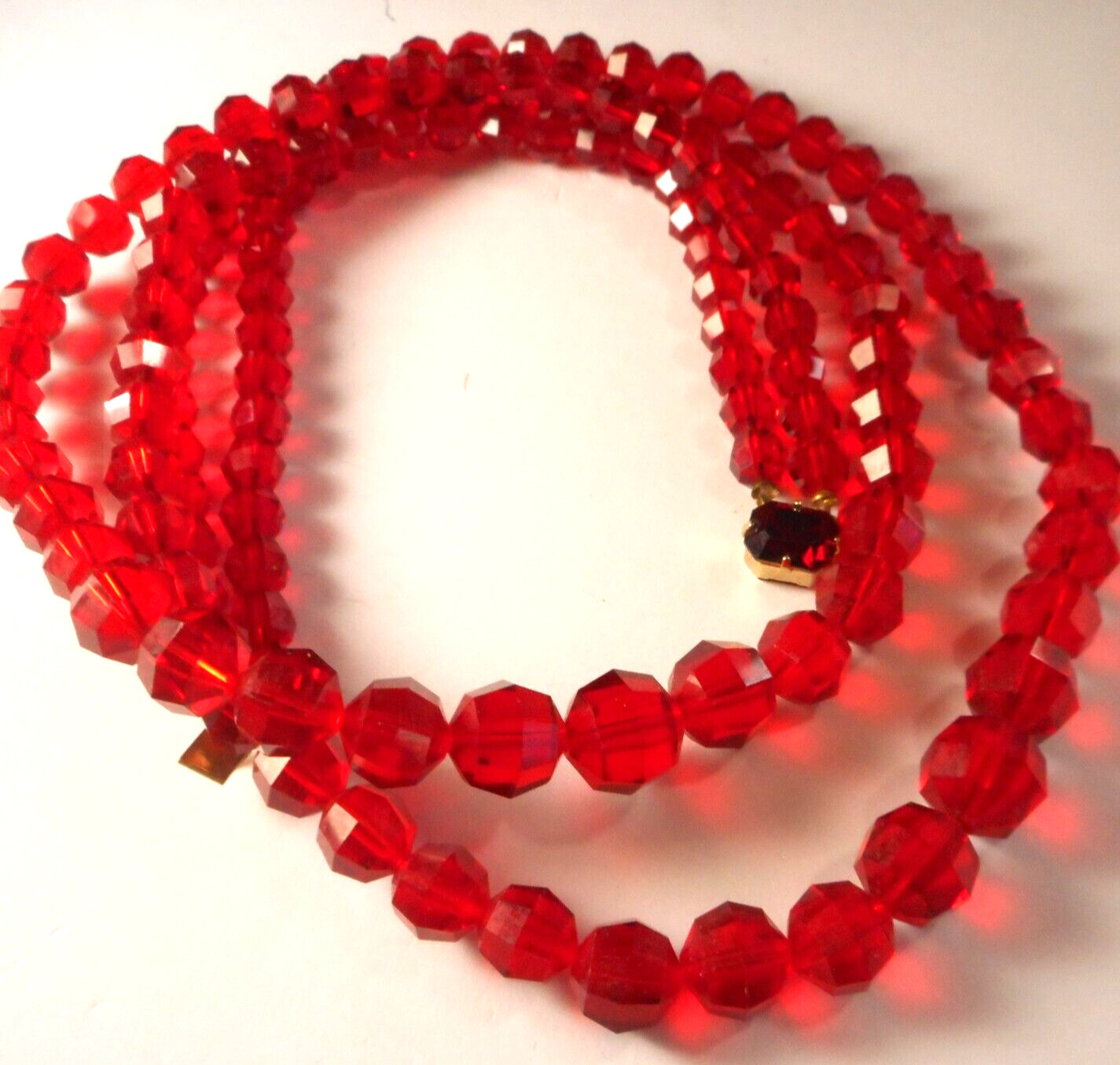 Red Crystal Double Strand Statement Necklace Gold… - image 1