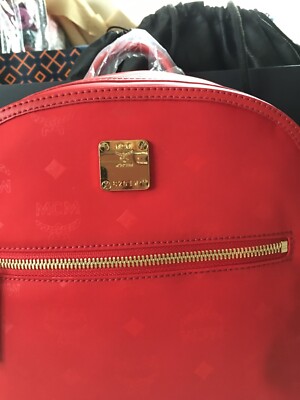 NWT MCM Large Nylon Logo Backpack In Viva Red Msrp $ 725 