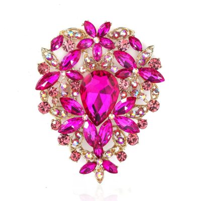 Vintage Rose Red Austrian Crystal Rhinestone Leaf Shape Big Large Brooch Pin ...