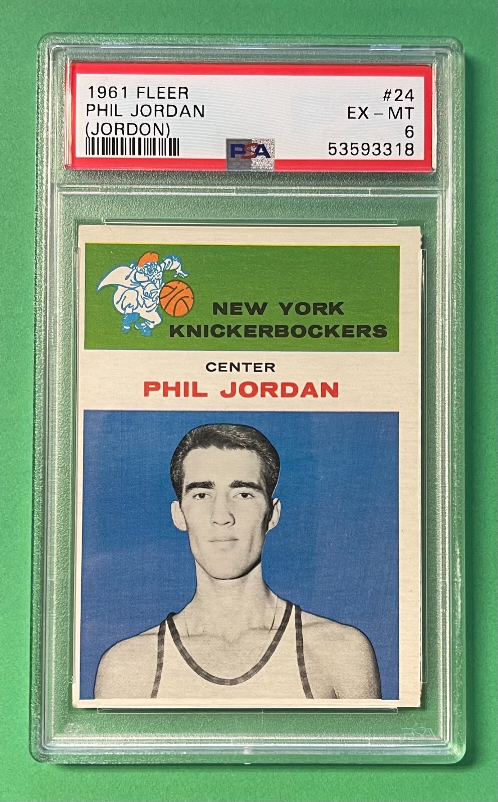 1961 FLEER PHIL JORDAN (JORDON) #24 PSA 6 EX-MT KNICKERBOCKERS