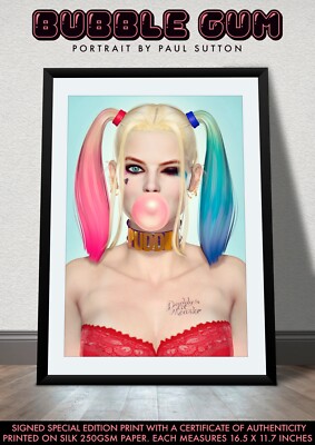 Margot Robbie SEXY Harley Quinn BUBBLE GUM Suicide Squad DC Comic Signed Print
