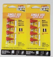 SET OF 2 The Original Super Glue Tube Single Use Pack of 4 Bonds Instantly